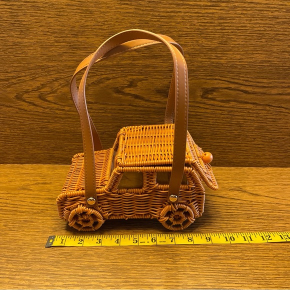 Tommy Bahama Tan Woven Rattan Car-Shaped Satchel - Picture 7 of 16